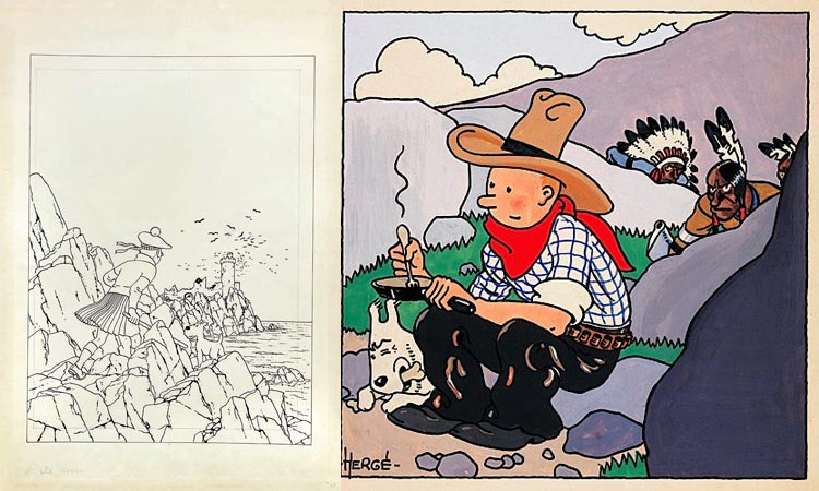 Herge na aukcjach Artcurial: Les Aventures de Tintin. L'ile Noire (1,011,200 €); Les Aventures de Tintin et Milou. Tintin en Amerique (1,338,509 €).