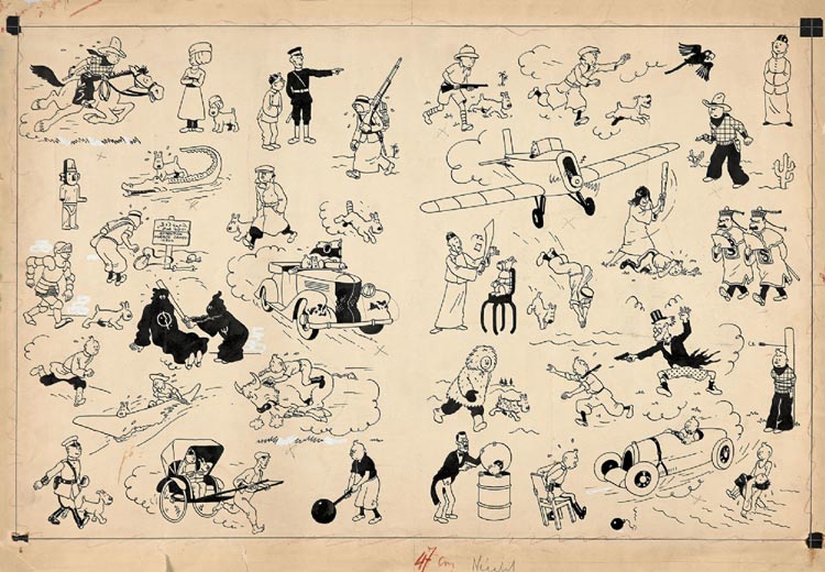 Tintin Herge na aukcji w Artcurial: Pages de Garde Blue Fonce (2,654,400 €).