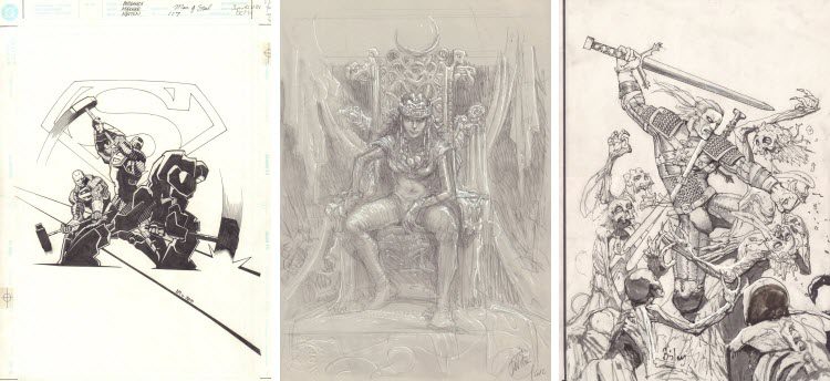 Comic art covers: Superman, Kriss de Valnor, Witcher.